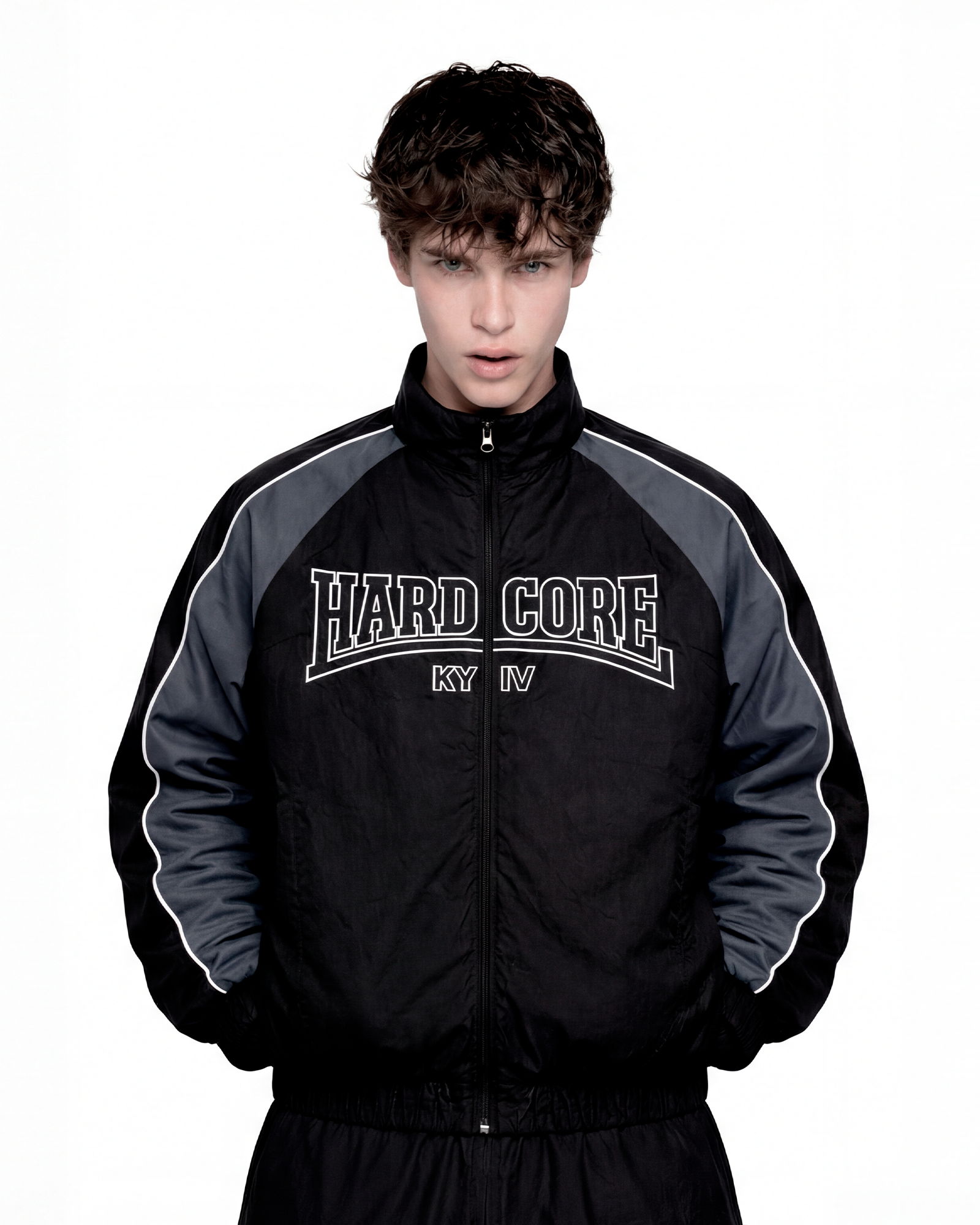 BLACK HARDCORE NYLON TRACKSUIT JACKET