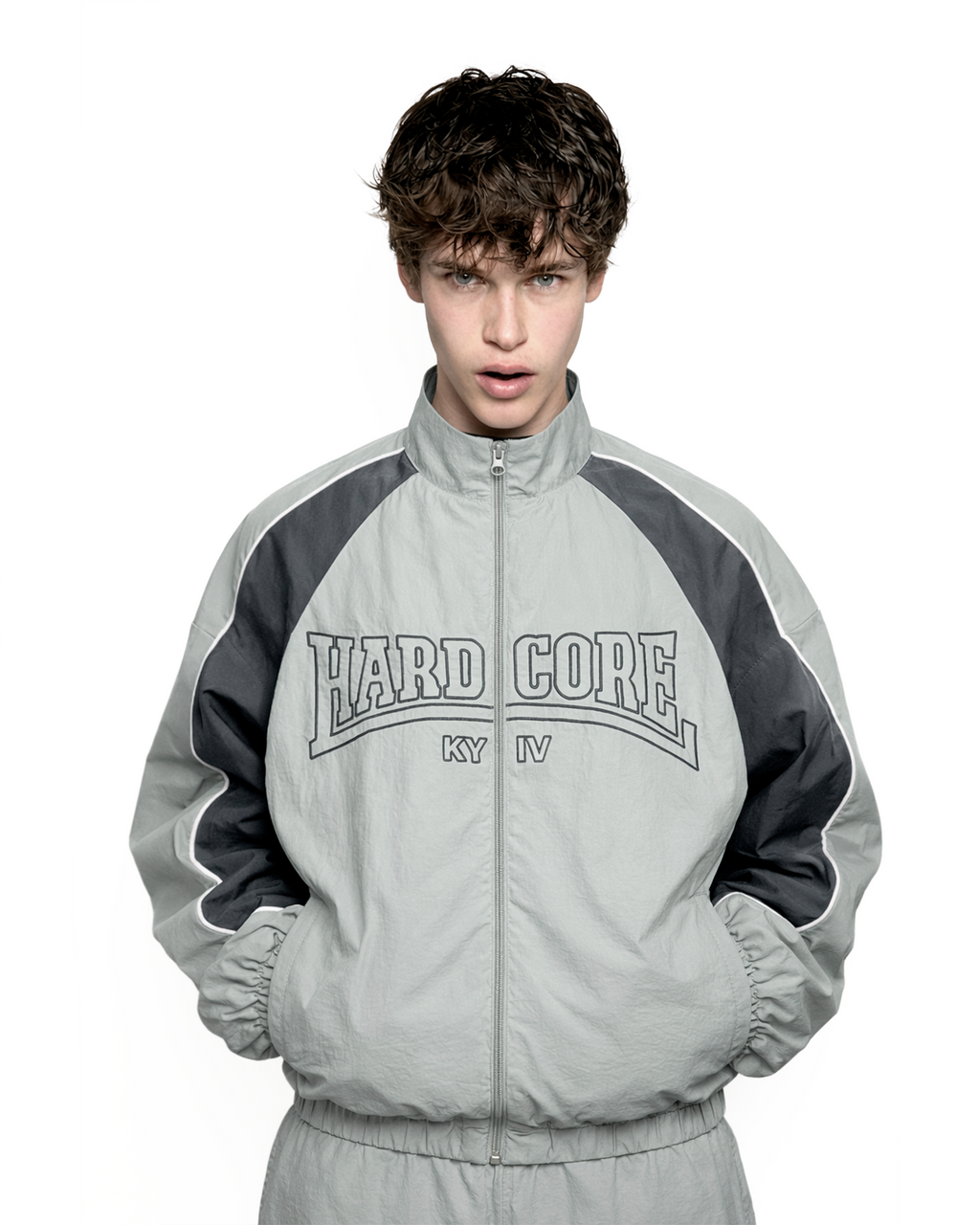 GRAY HARDCORE NYLON TRACKSUIT JACKET