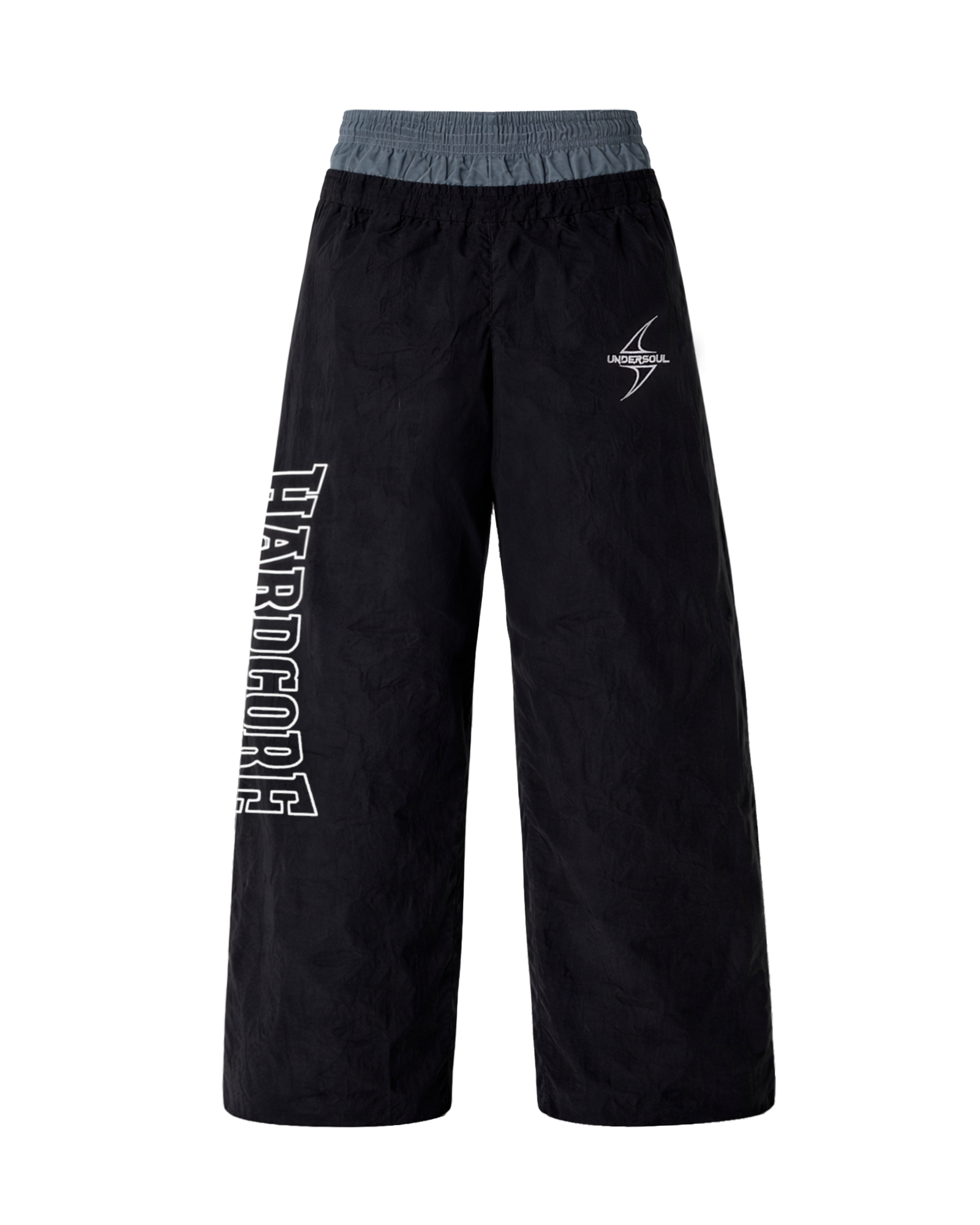 BLACK HARDCORE NYLON TRACKSUIT PANTS