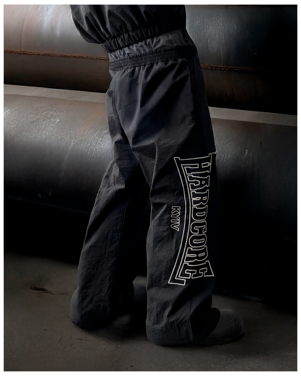 BLACK HARDCORE NYLON TRACKSUIT PANTS