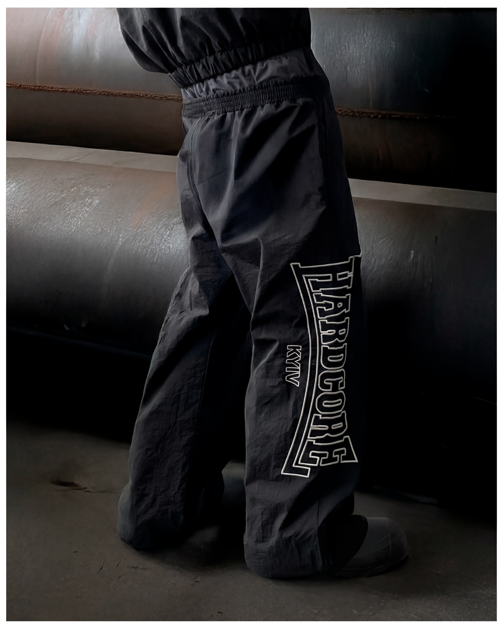 BLACK HARDCORE NYLON TRACKSUIT PANTS
